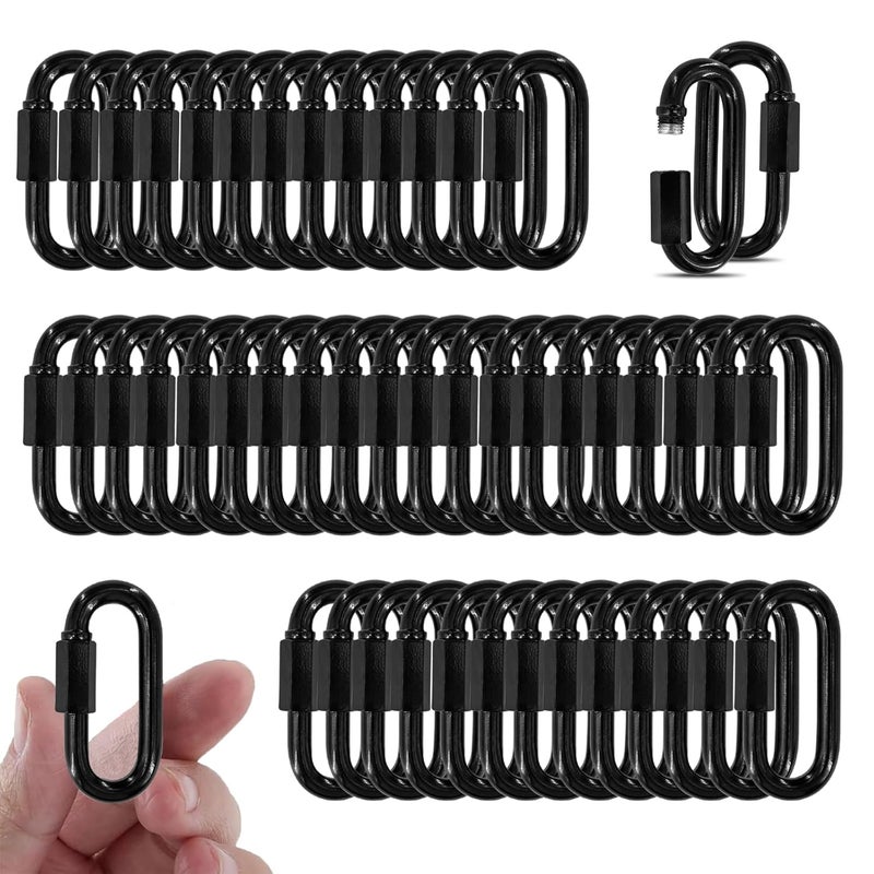 XHMAXE 50PCS 2Inch Black Quick Links,Heavy Duty Chain Connector Link,Screw Galvanized Steel Chain Links, 3/16" M5 Locking Carabiners for Connecting Hammock, Key Chain, Pet Leash,Gym,Camping 650 Lbs - Image 1